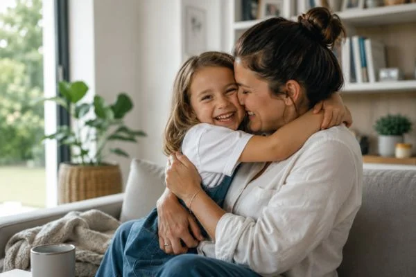 happy child with parent after parenting plans Powys